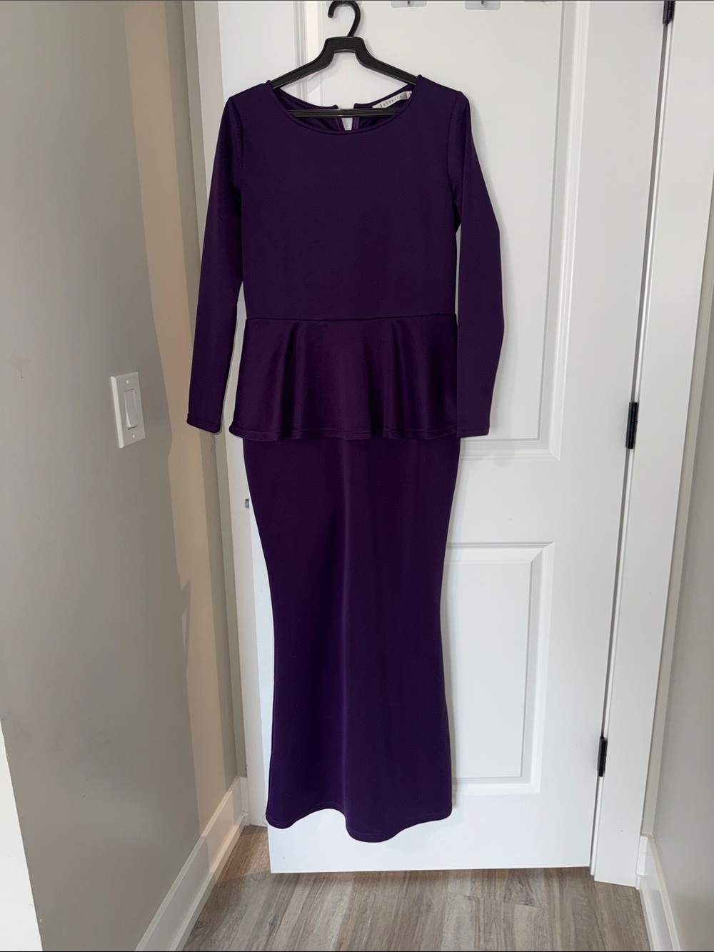 Women's Purple Peplum Long-Sleeve Dress
